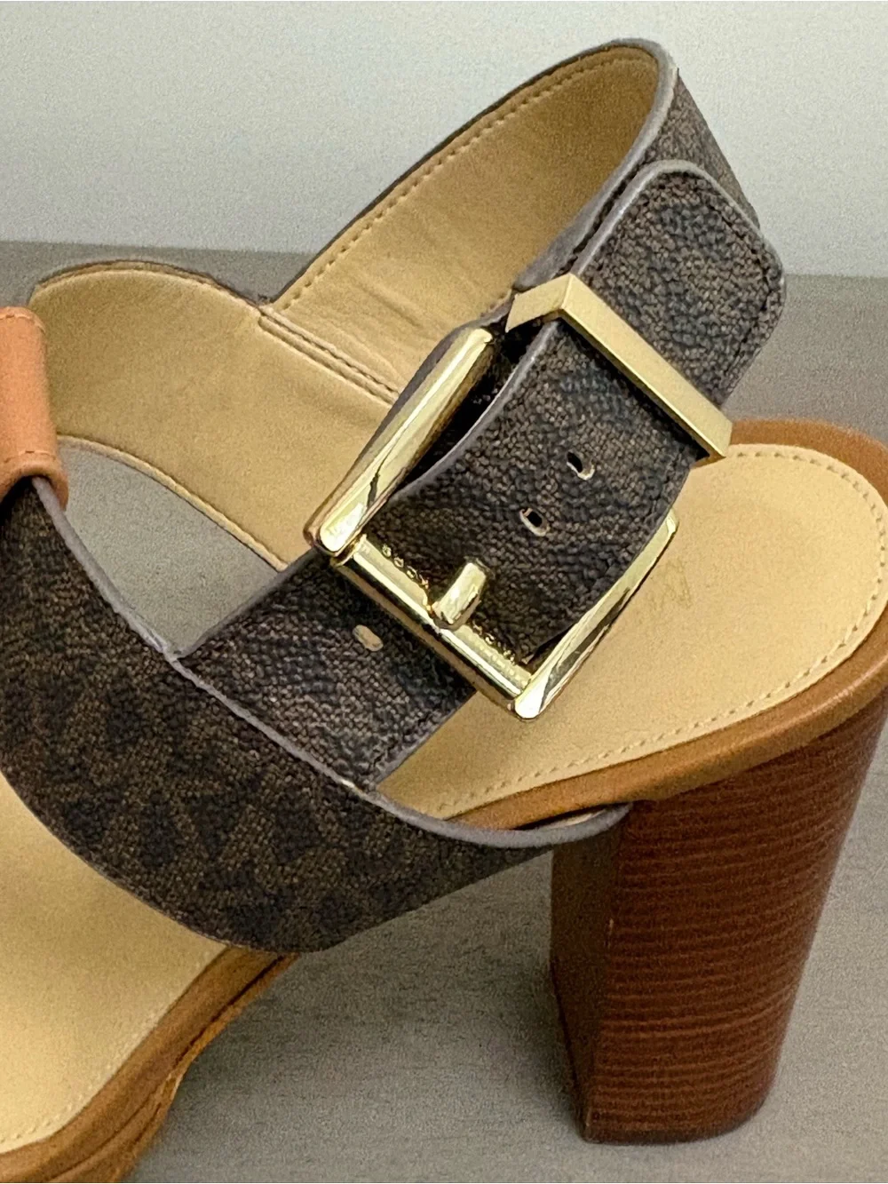 Michael Kors Tan and Dark Brown Platform Block-Heel Sandals